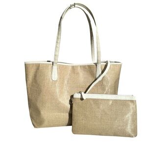 Nancy Gonzales Erica Natural Coated Linen Tote Shoulder Bag Crocodile Leather
